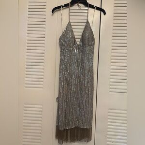 SCALA Y2K Silver Sequin halter Dress
